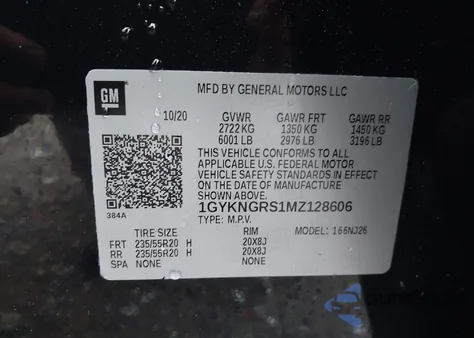 2021 Cadillac Xt5 Awd Sport from USA, damaged, VIN 1GYKNGRS1MZ128606